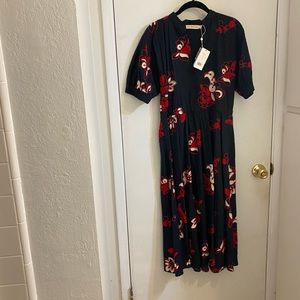 NWT Tory Burch Embroidered Caftan Dress Navy - Size 2